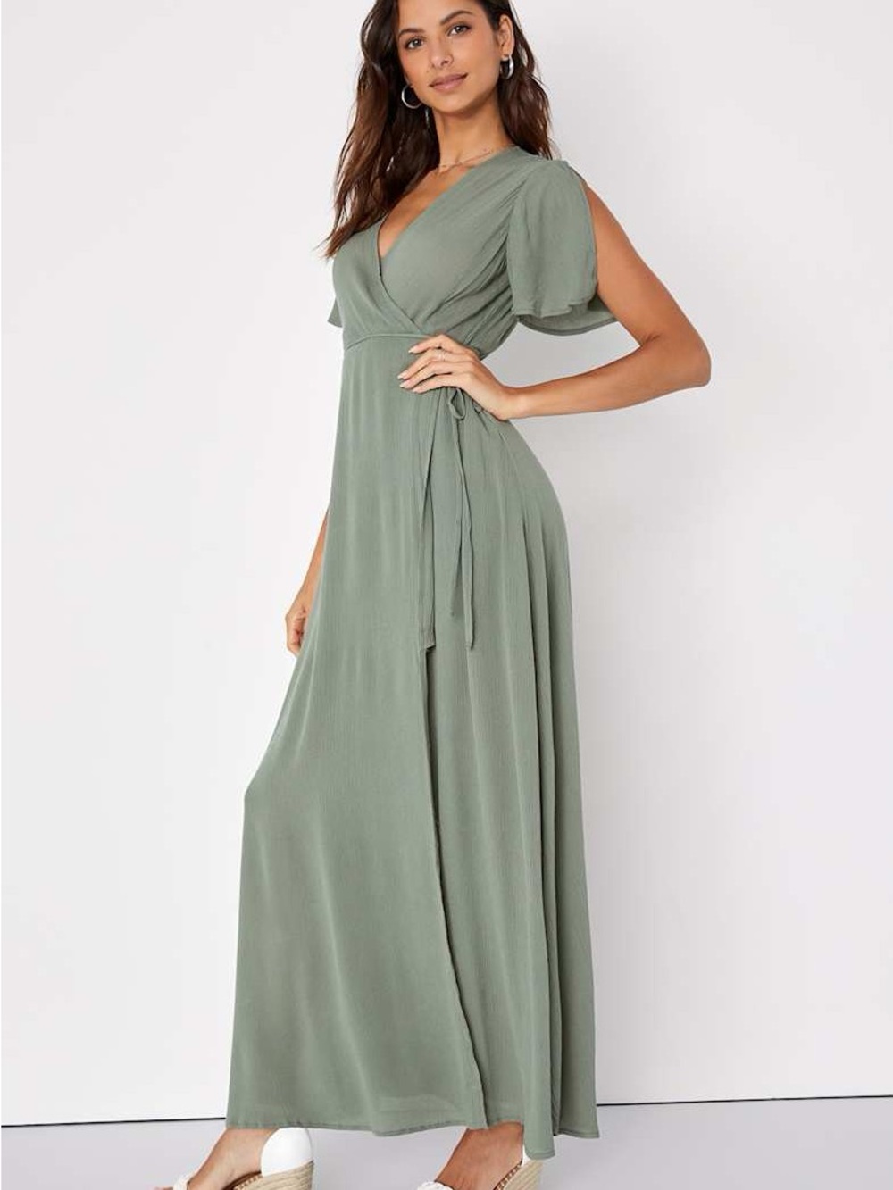 Sage Green Wrap Maxi Dress - Women